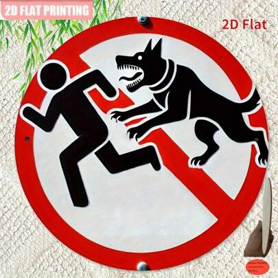 1个复古2D印刷金属警示牌，“小心恶犬”，适用于池塘、户外、农场、家庭、厨房、客厅、花园，铁质，2D平面，预留孔尺寸如图所示，四季皆宜。