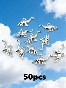 30/50/100/200/300 Pcs Vintage Silver Dinosaur Pendant Set - Alloy Animal Pendants, Suitable For DIY Jewelry, Necklace And Bracelet Making - Silver - View 13