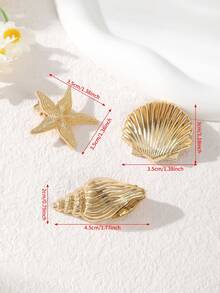 3Pcs/1Pc Whimsical Ocean-Themed Hair Clips, Gold Starfish, Seashell & Conch Claw Clips, Niche Design Sense Vacation-Style Hair Accessories - Multicolor - View 2