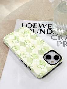 1pc Minimalist Fresh Retro Collegiate Clover Pattern Glossy 2-In-1 Phylon Phone Case, Suitable For Samsung/ 11/12/13/14/15/16/17 Pro Max - Multicolor - View 3