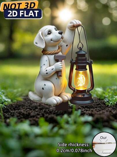 1 pieza Estaca de jardín con forma de perro de diseño plano 2D con punta de linterna para inserción fácil, material acrílico adecuado para decoración de exterior/maceta, ornamento de jardín. Ilumina la adorable linterna con forma de mascota, efecto plano 2D, decoración del hogar, jardín, flores, suministros de jardinería, mini adorno de Pascua