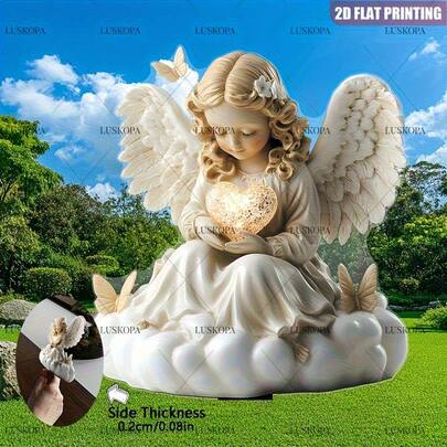 Eternal Light Angel With Butterfly Acrylic Garden Stake - Waterproof Outdoor Decor, No Power Needed, For Graveyards, Halloween, Harvest Festival, All Season Decorative Religious Memorial, Angel Design