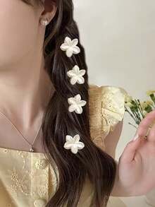 4个波西米亚风渐变花朵发夹，时尚花朵爪夹，适合女孩佩戴，大号鸡蛋花发饰，配有高端发爪，塑料材质，渐变大理石纹路，甜美优雅，适合日常、海滩和度假佩戴 - 彩色 - 查看 1