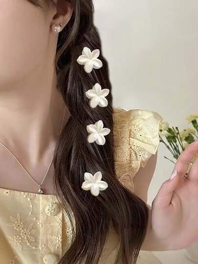 4个波西米亚风渐变花朵发夹，时尚花朵爪夹，适合女孩佩戴，大号鸡蛋花发饰，配有高端发爪，塑料材质，渐变大理石纹路，甜美优雅，适合日常、海滩和度假佩戴