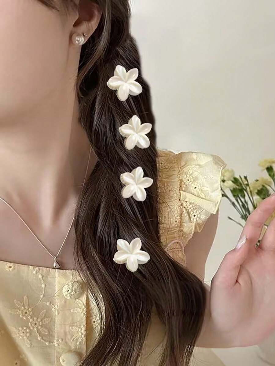 4个波西米亚风渐变花朵发夹，时尚花朵爪夹，适合女孩佩戴，大号鸡蛋花发饰，配有高端发爪，塑料材质，渐变大理石纹路，甜美优雅，适合日常、海滩和度假佩戴 - 彩色 - 查看 1