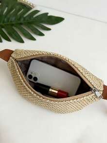 女士草编腰包，可调节肩带，波西米亚风格，适合夏季海滩、度假和日常使用，母亲节礼物，旅行必备单品 - 彩色 - 查看 9