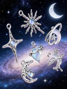 9/20/30/50/100 piezas Surtido aleatorio de colgantes de strass con forma de estrella, luna y corazón, decoración Y2K DIY para collares, pulseras y joyería - azul - Ver 10