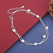 925 Sterling Silver Plated Delicate Square Bracelet, Stylish And Elegant Women's Party And Wedding Accessories Jewelry - Silver - View 2