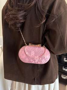 2026新款蝴蝶结锁扣手拿包，优雅链条单肩包，独特质感派对手提包 - 粉色 - 查看 7