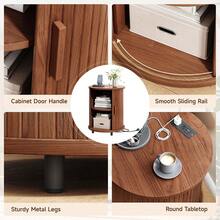 Fluted Round End Table Set Of 2, Mid Century Bedside Table With Sliding Door & 2 Tier Storage, Modern Nightstands Set Of 2 For Living Room, Bedroom, Entryway, Walnut - Xem 5