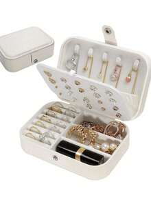 便携式迷你旅行首饰收纳盒，多功能首饰整理盒，可收纳耳环、戒指、项链和吊坠，轻巧防水，适合女性日常使用和旅行 - 玫紅色 - 查看 15