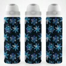 24 Oz Insulated Water Bottle Watercolor Blue Snowflake Seamless Pattern Wrapping Design Festive Winter Holiday Gift For Christmas And New Year Theme Celebration Party Supplies Decor Elegant Frozen Ice Crystals Style - 24oz - View 9