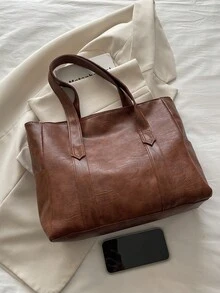 New Arrival Solid Color Luxury Minimalist Versatile Women Shoulder Tote Bag - Brown - View 7