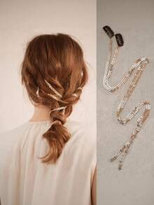 2pcs Vintage Gold Wheat Ear Hair Chain, Versatile Bridal Headpiece, Ponytail Hair Clip Accessories - Multicolor - View 4