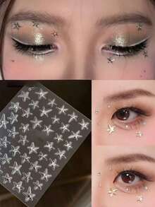 1pc Multi-Purpose Star Stickers, Metallic Silver Rhinestone Face Stickers, Star Nail Art Stickers - Holiday Decoration Elements Y2K Style Asymmetrical Star Art Design, Suitable For Women's Daily, Wedding, Holiday Self-Adhesive Nail Stickers - Multicolor - View 3