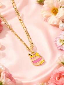 1pc Copper Inlaid Zirconia Elegant Cartoon Enamel Honey Pot Pendant Necklace, Suitable For Girls/Boys/Family/Friends, Multifunctional, Luxury, Party, Banquet, Holiday, Christmas, Thanksgiving, Halloween, Gift - Yellow Gold - View 8