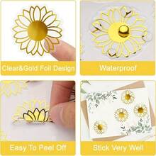 10pcs Gold Foil Transparent Sunflower Doodle Stickers, 1.4 Inch Asymmetric Sunflower Flower Shape, Suitable For Invitations, Gift Packaging, Birthday Party DIY Decoration, PVC Self-Adhesive Seal Stickers School Supplies - Gold-plated Sunflower - View 4