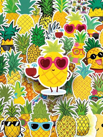 50张菠萝贴纸，菠萝装饰，菠萝派对装饰，水果贴纸，卡通贴纸，可爱贴纸，乙烯基防水贴纸，适用于水瓶、电脑、笔记本电脑、手机、行李箱、笔记本、冰箱等，剪贴簿用品，文具，趣味贴纸，Kindle