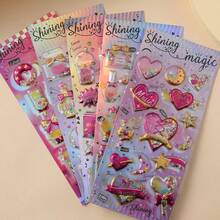 Reusable 3D Stickers - Shiny Metallic Shaker Stickers, Suitable For Scrapbooking, Diaries, Sticker Albums, Journals, Envelopes, DIY Crafts, Cartoon Embossed 3D Stickers, Fun And Cute Crystal Stickers (Random Style) - Multicolor - View 5