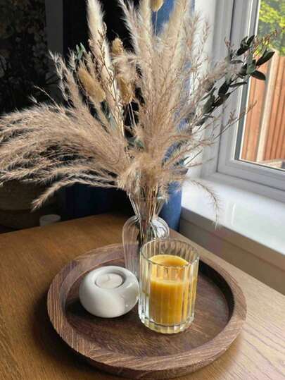 1 Set Farmhouse Style Living Room & Bedroom Decor: White Vase With Dried Flowers, Scented Candles, Faux Green Plant On Wooden Tray, Suitable For Nordic Style Home Decor And Gifts. Vintage Style Home Decor Tray: Dried Flower Art, Scented Candles And Mini Potted Plants, Perfect For Cozy Home Decor And Cross-Border Gifts.