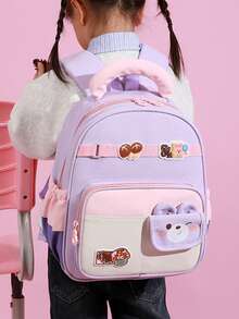 Mushroom Applique Cartoon Backpack, Lightweight Breathable Student Schoolbag, Cute Girls Shoulder Bag - Purple - View 10