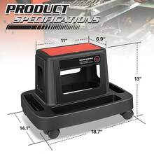 Mobile Plastic Tool Seat Rolling Garage Work Stool With Under-Seat Storage & Tray For Workshop Auto Repair Shop - UP200lbs Red - View 4