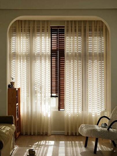 1件亚麻薄纱窗帘，半遮光窗帘，带金属环，轻盈奢华，适用于客厅和卧室，具有降噪和防紫外线功能，圣诞装饰遮光窗帘，家居装饰