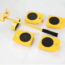 5件套重型家具搬运工具套装，带360°旋转轮 - 防刮地板滑轮，适用于木地板/瓷砖/地毯 | 专业沙发/梳妆台/冰箱搬运系统 | 公寓搬迁、宿舍布置和房屋装修必备 | 符合人体工程学的杠杆式升降器，适合单人搬家者、老年人和家居装修（黄/红） - 彩色 - 查看 2
