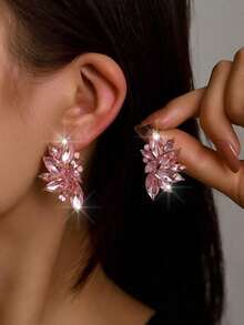 1 Pair Bohemian Alloy & Glass Diamond Inlay Luxury High-End Fashion Statement Earrings For Women - Hồng - Xem 5