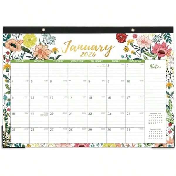 Desk Calendar 2026-2027 – Jul 2026 – Dec 2027, 18 Months Large Monthly Desk Calendar 2026-2027, 17" X 12", Desk Pad, Ruled Blocks, To-Do List & Notes, Tear Off, Best Desk/Wall Calendar, Beautiful Flowers