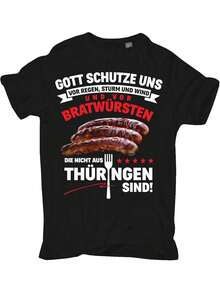 T-shirt homme avec motif de saucisse thuringienne, T-shirt homme drôle, T-shirt homme vintage, T-shirts décontractés d'été pour hommes, costumes de fête, T-shirt de carnaval - Noir - Voir 1