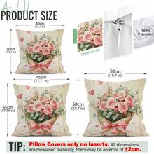 4pcs Mother's Day Pink Rose Cluster & Butterfly Pattern Single-Sided Print Throw Pillow Covers, Decorative Pillow Covers For Living Room Sofa Bedroom, Pillow Inserts Not Included - Multicolor - View 2