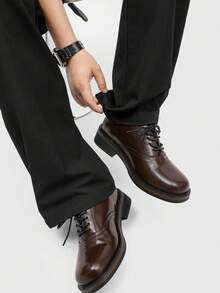 Men's Retro British Style Square Toe Derby Shoes, Lace-Up Formal Dress Shoes, Wedding Shoes, Office Shoes, Couple Loafers - Brown - View 10