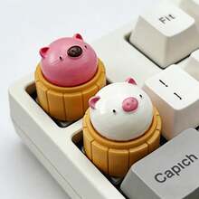 1pc Personalized Cute 3D Little Pig-Shaped Magnetic Keyboard Cap Installed On The Esc Key. DIY Resin Cartoon-Like Simulated Pork Dumpling-Shaped Keyboard Cap. Single Unit. - View 3