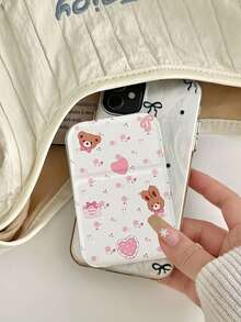1/2pcs Cute Pink Bow Teddy Bear Folding Makeup Mirror, Adjustable Height Desktop Mirror, Portable Travel Pocket Mirror, Mini Handheld Mirror, Multiple Patterns Available, Birthday/Holiday Gift For Her - Multicolor - View 4
