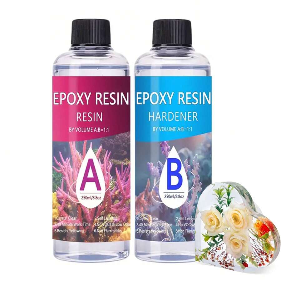 Bộ nhựa Epoxy 500ml - Trong suốt, bền, tự san phẳng, dùng cho mặt bàn, thủ công mỹ nghệ, đúc khuôn, làm trang sức và phủ bề mặt. - 250ml A+250ml B - Xem 1