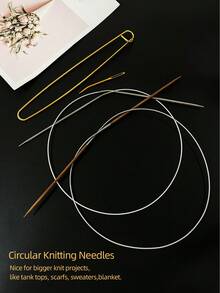 Bộ 3 kim đan tròn, kim đan áo len, tổng chiều dài 80cm, kim đan tròn bằng thép không gỉ 3.0mm + kẹp giữ mũi + kim khâu len, dụng cụ may vá, thích hợp cho các dự án thủ công bằng len và DIY. - Bộ kim đan tròn - Xem 2