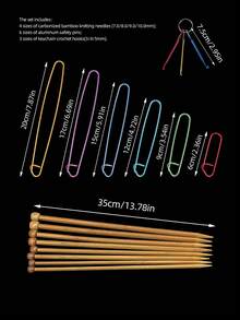 Bộ 2 kim đan bằng tre cacbon hóa đầu nấm 5.0mm-6.5mm/7.0mm-10.0mm + 7 phụ kiện dụng cụ đan len. - Bộ dụng cụ cacbon hóa một điểm - Xem 12