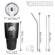 30oz Stainless Steel Tumbler Black White Options,  It's Too Peopley Outside Cat Print Graphic Cups, Insulated Travel Coffee Mug With Lid And Straw , Double Wall Vacuum Reusable Travel Cups, Funny Birthday Party Gift For Women & Men - 黑色 - 查看 3