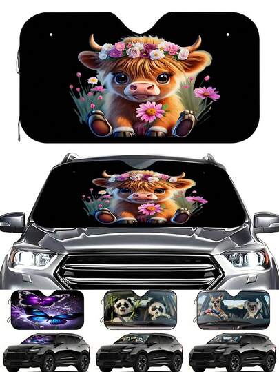 1 pieza Parasol para parabrisas de coche con estampado de vaca, mantiene el interior del vehículo fresco, apto para SUV y sedán