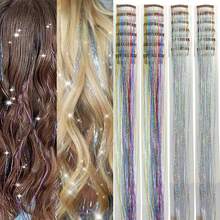 Extensiones de Cabello con Clip de 6 piezas, paquete de 6 piezas, oropel de 20 pulgadas, resistentes al calor, purpurina SCD8 - rojo (color) - Ver 11