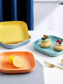 2pcs/Set Square Plate, Wheat Straw Cake Tray, Plastic Fruit Plate For Home, Restaurant, Serving Tray, Tea Tray, Can Be Used As Snack Or Bone Dish In Living Room - Multicolor - View 7