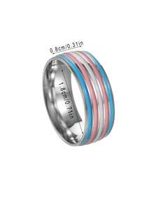 1pc Fashion Wide Rainbow Stainless Steel Ring For Women - Multicolor - View 3
