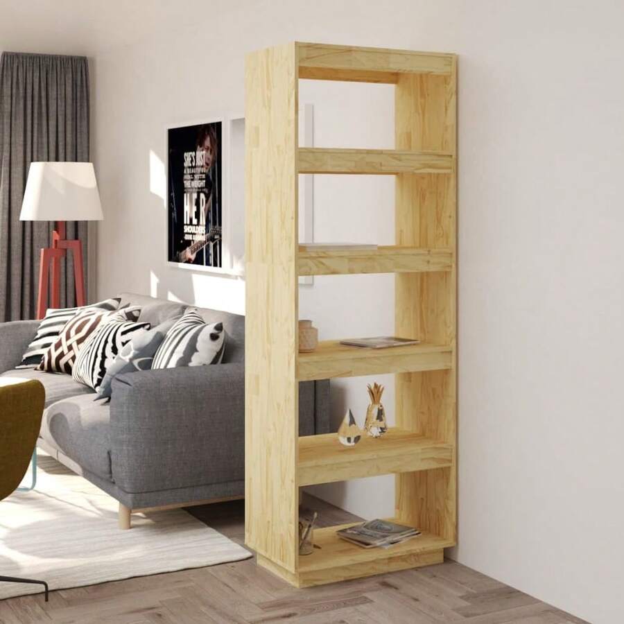Book Cabinet/Room Divider 60x35x167 Cm Solid Pinewood - Brown - View 1