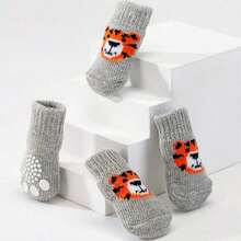 4pcs Anti-Slip Anti-Scratch Pet Socks Cats And Dogs, Paw And Leg Warmer, Pet Shoes Chihuahua, Pomeranian, Corgi - Xám - Xem 8