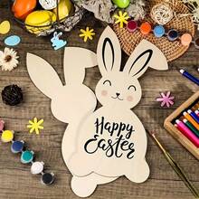 2 piezas de conejo de Pascua de madera, decoración para el hogar y el aula, accesorios de artesanía de conejo de madera para manualidades DIY - A - Ver 4