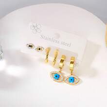 6pcs Stainless Steel Rhinestone Devil's Eye Earring Set, Suitable For Women's Daily, Travel, Party Wear - Multicolor - View 6