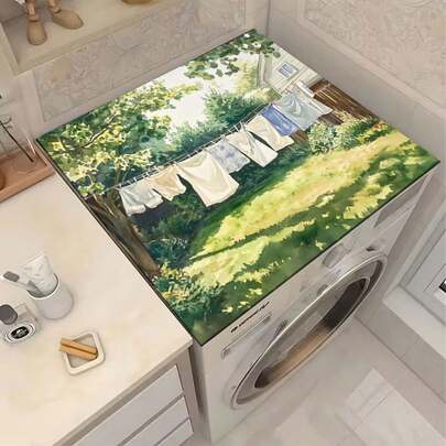 1pc Healing Pattern Silica Gel Washing Machine & Dryer Top Cover Pad, Dust-Proof Mat, Kitchen Accessory, Anti-Slip, Suitable For Laundry Room, Bathroom, Home Decor And Room Decoration