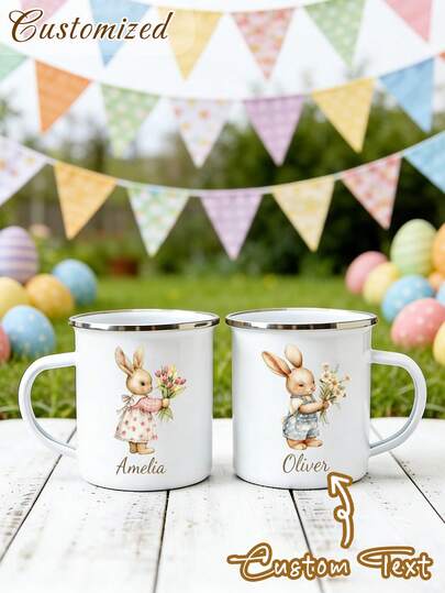Personalized Easter Gift, Easter Enamel Mug, Easter Basket Stuffers, Easter Decor, Easter Bunny Mug Custom Mug Gift For Easter Party