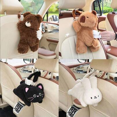 1 hộp đựng khăn giấy hình động vật dễ thương, hộp đựng khăn giấy treo hình thú nhồi bông, phụ kiện nội thất xe hơi hoạt hình.